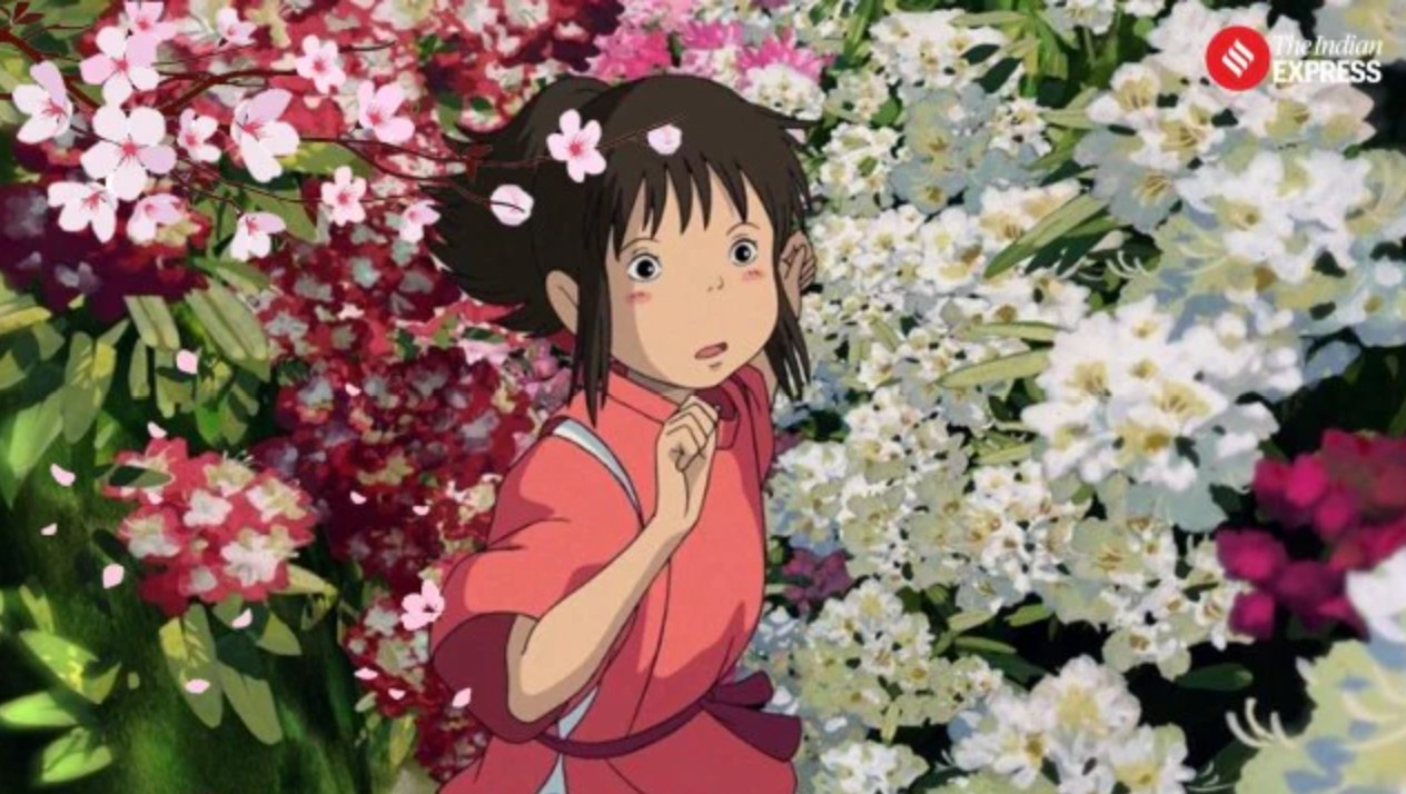 "Totoro waiting with Satsuki at the bus stop in a rainy forest scene"