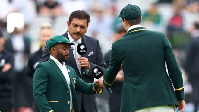 Temba Bavuma at WTC Final toss moments before match begins, addressing team selection queries