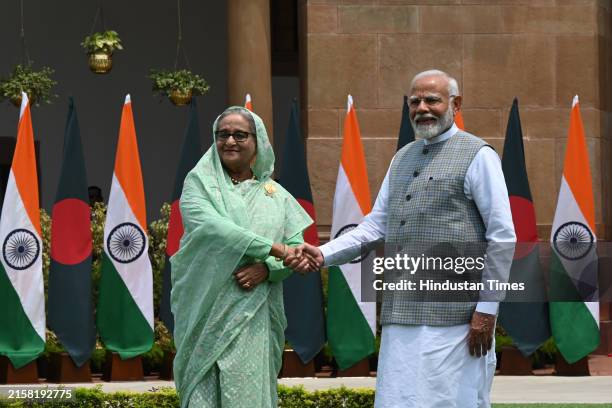 Sheikh Hasina speaking with PM Modi about Nobel Laureate Muhammad Yunus during bilateral meeting