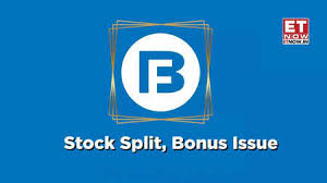 Bajaj Finance logo with bonus shares and stock split announcement on financial chart background