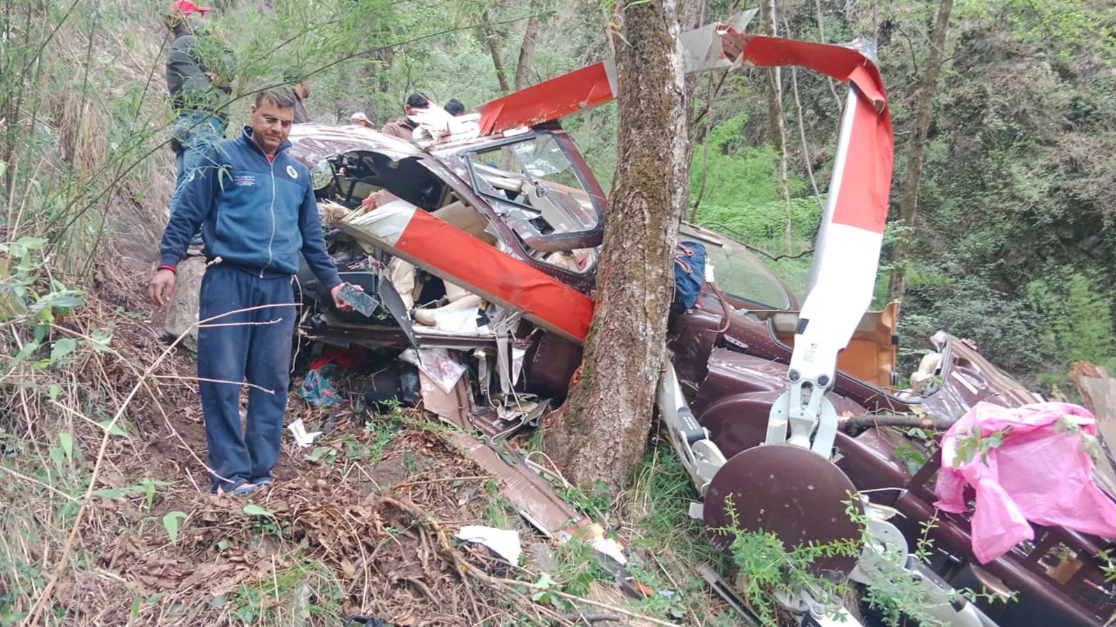 Debris of helicopter crash near Gaurikund during Kedarnath-Dehradun route
