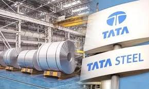 Tata Steel plant with green recycling loop and sustainability icons