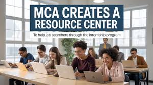 Ministry of Corporate Affairs building with job seekers using digital resource centre facilities