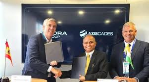 AXISCADES and Indra executives signing defence manufacturing agreement in India