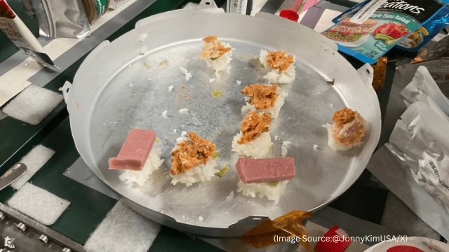 Astronaut preparing space sushi with Spam and rice aboard the International Space Station