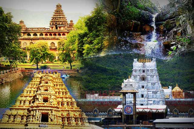 View of Tirumala Tirupati temple complex surrounded by lush greenery and nearby attractions.