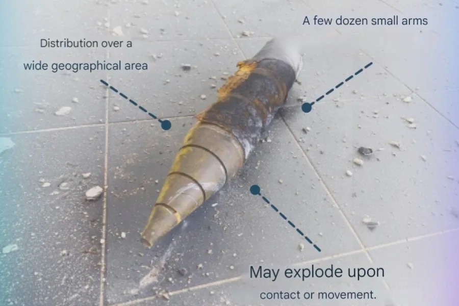 Remnants of a cluster bomb submunition found after missile attack in Israel