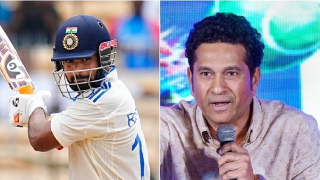 "Sachin Tendulkar during a cricket panel discussion sharing thoughts on Rishabh Pant’s batting style"