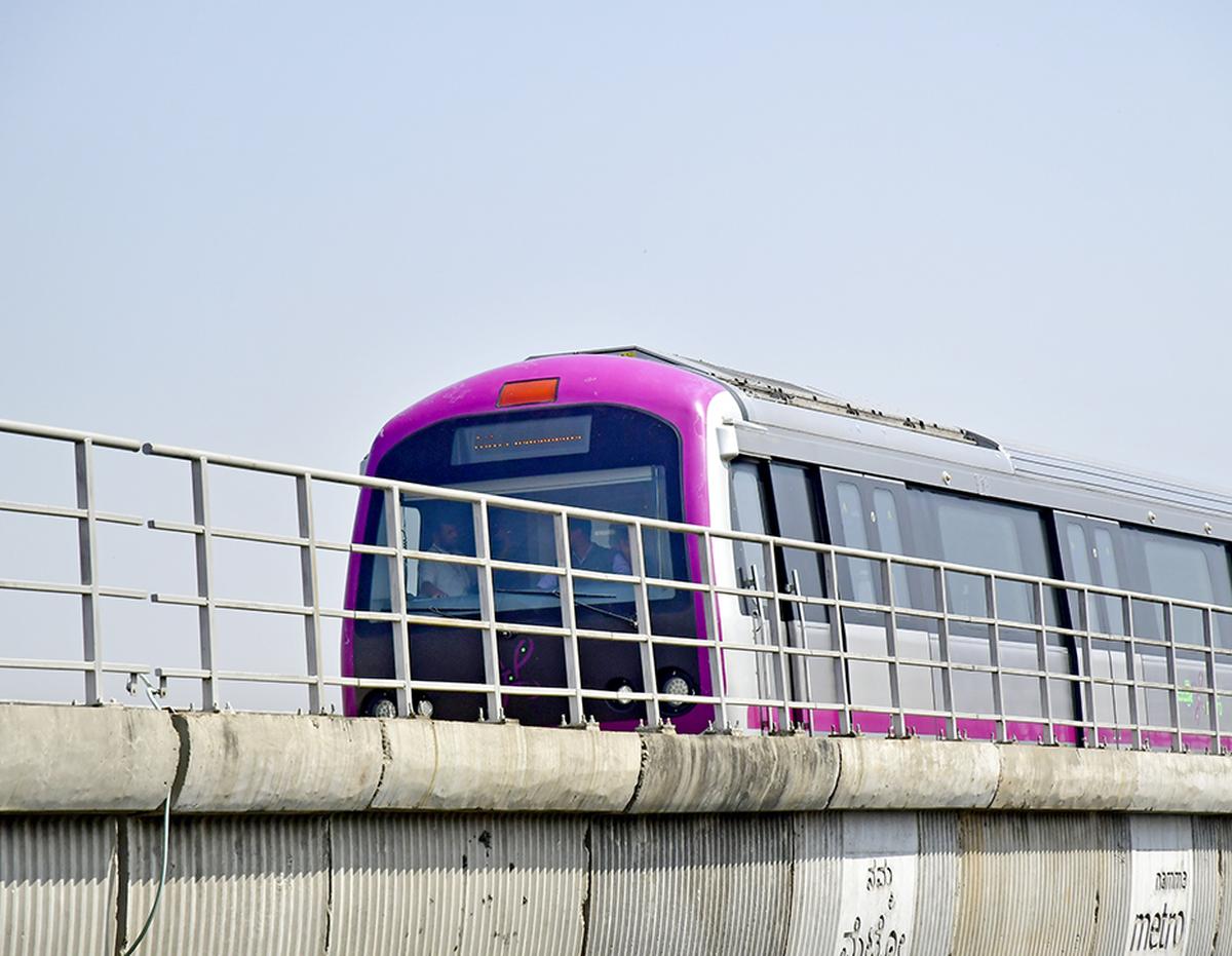Purple Line metro train at MG Road station during maintenance curtailment notice