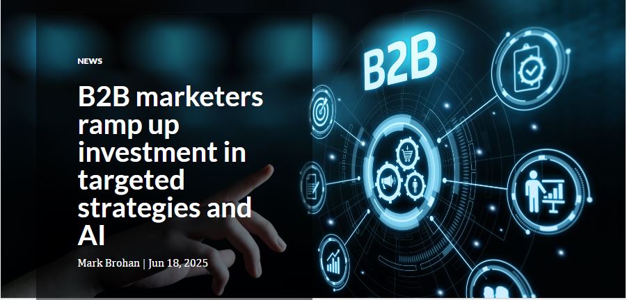 "Business team analyzing B2B marketing strategies on digital platforms and mobile devices"