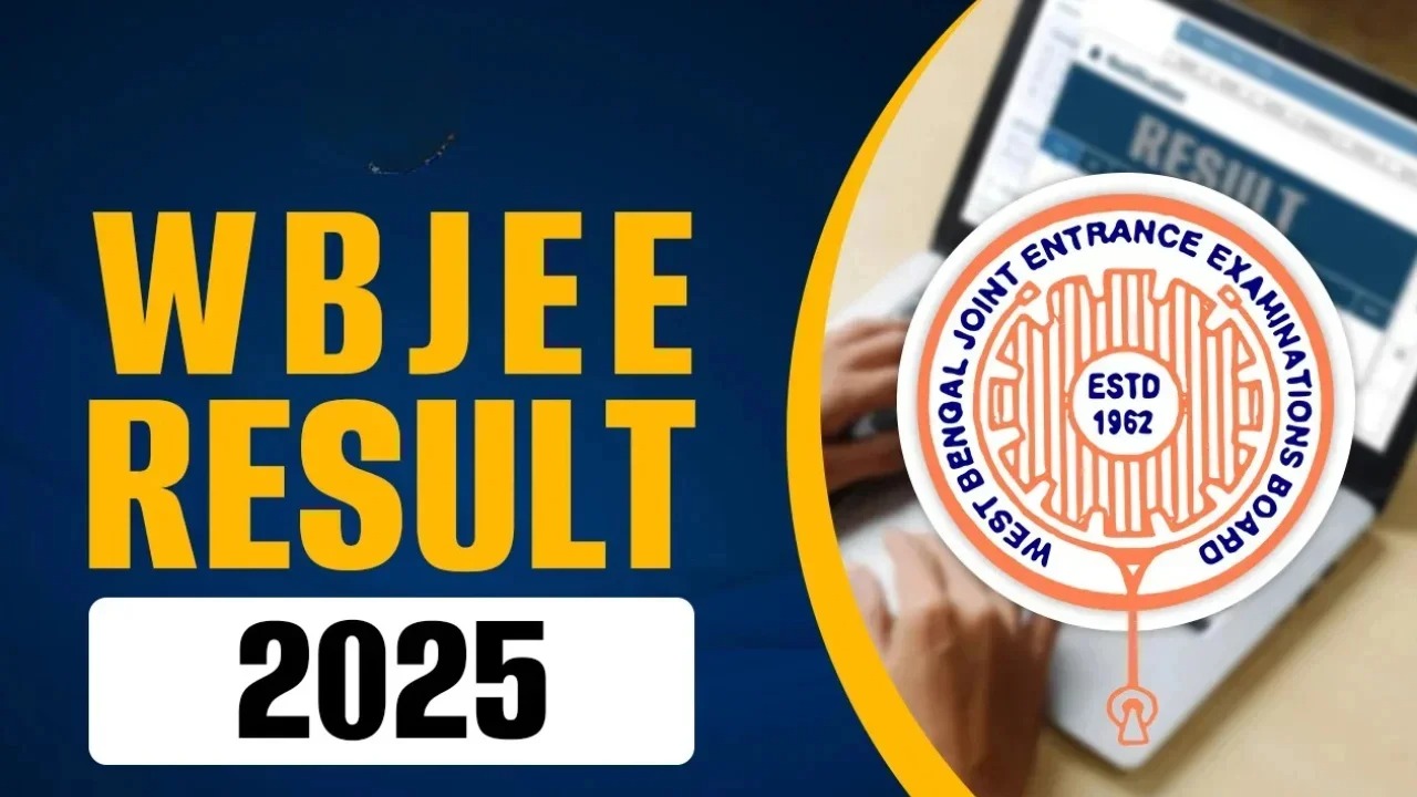 Students checking WBJEE 2025 results on laptop – rank card screen on wbjeeb.nic.in