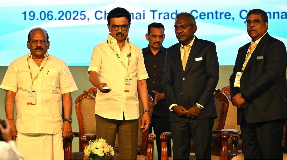 Tamil Nadu CM M.K. Stalin speaking at MSME summit highlighting increased budget allocation under DMK government