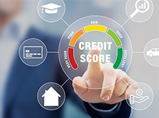 Illustration showing credit score range meter used by banks for loan approvals