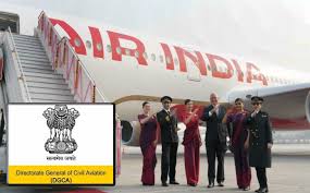 Air India aircraft at airport with DGCA disciplinary action notice headline