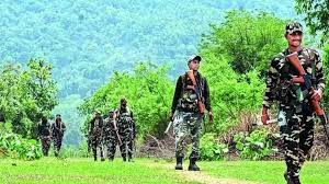 Security forces patrolling a village in Bijapur after Maoist violence