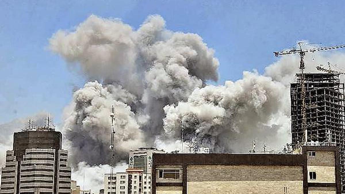 Missile launch and explosion during Israel-Iran conflict with ceasefire announcement