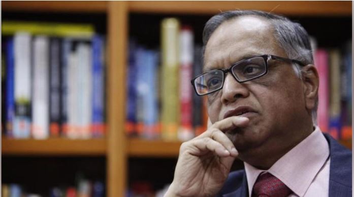 Narayana Murthy speaking at a tech forum discussing ChatGPT and future skills