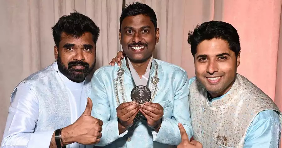 Tamil Nadu chef receiving James Beard Award on stage in the U.S