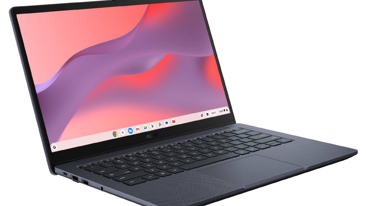 Asus Chromebook CX14 laptop showing Intel processor with student-friendly design and features