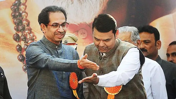 Devendra Fadnavis and Uddhav Thackeray together at a rally opposing Hindi mandate in Maharashtra schools.
