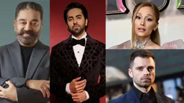 Kamal Haasan, Ayushmann Khurrana, and Payal Kapadia featured in collage with Oscars logo in background.
