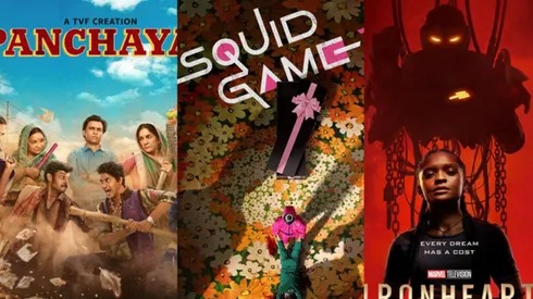 Collage of OTT series posters including Squid Game Season 3, Panchayat 4, Raid 2, and The Bear Season 3 releasing in June 2025