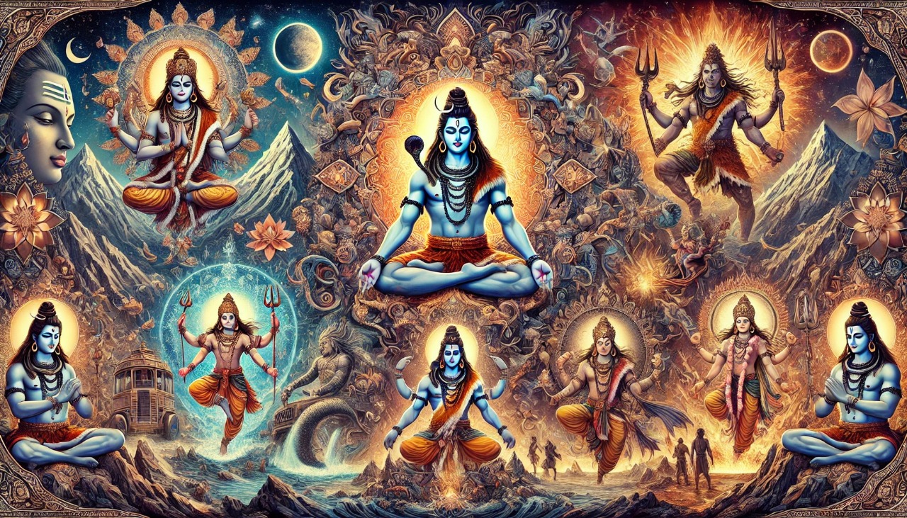 Lord Shiva in 19 divine forms including Bhairava, Veerabhadra, and Hanuman”