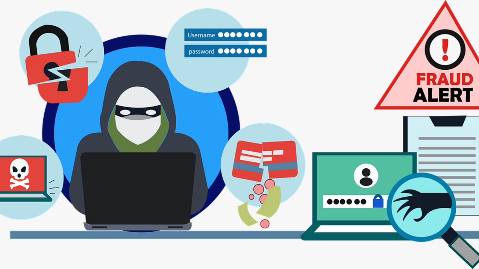 Illustration of digital scam with ghost bank accounts and money transfer across India