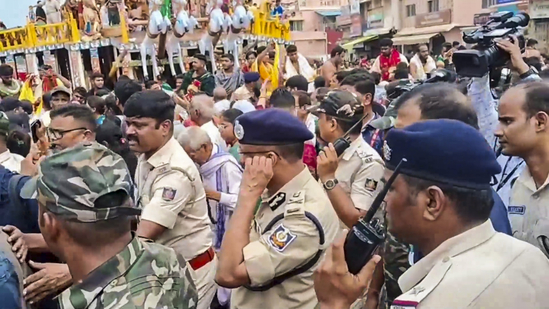 Devotees gathered outside Gundicha Temple during Puri Rath Yatra before stampede incident