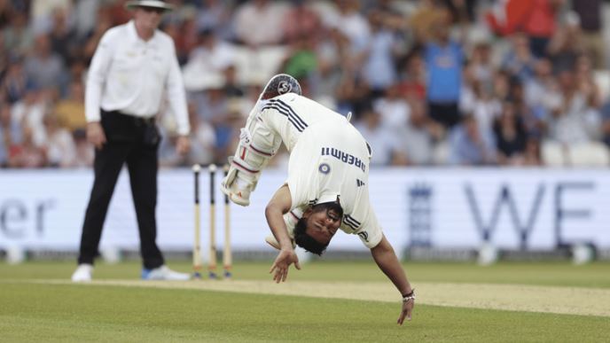 "Rishabh Pant performing a somersault celebration during a cricket match post recovery"