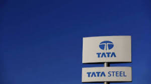 Tata Steel headquarters with ticker screen showing falling stock prices amid tax notice