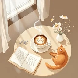 A calm tabby cat resting beside a notebook, coins, and a coffee mug on a sunny table – symbolizing emotional wellness and financial peace. Vizzve Finance.