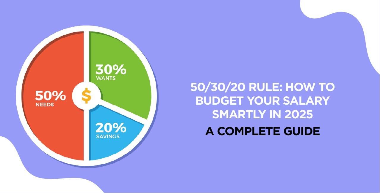 Infographic of the 50/30/20 rule with budget categories in 2025