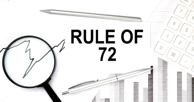 Calculator screen showing the Rule of 72 formula for doubling investments