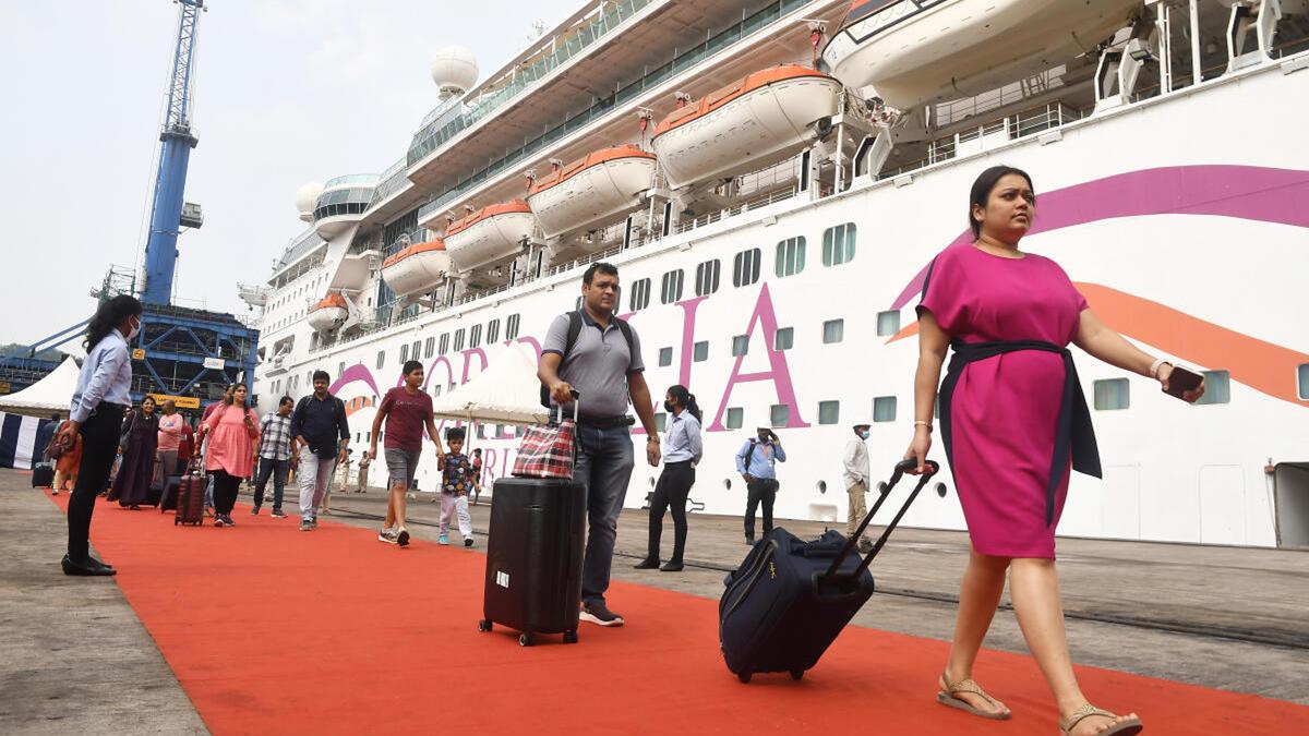 Luxury Cordelia Cruise ship docked at Visakhapatnam port ready for voyage in 2025