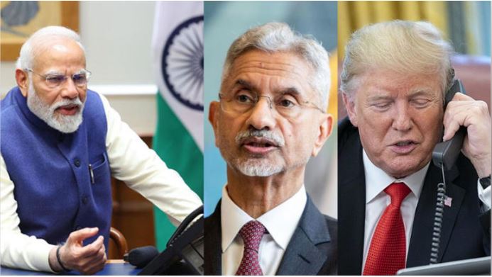 "External Affairs Minister S. Jaishankar speaking at a press event, responding to Trump’s claim"