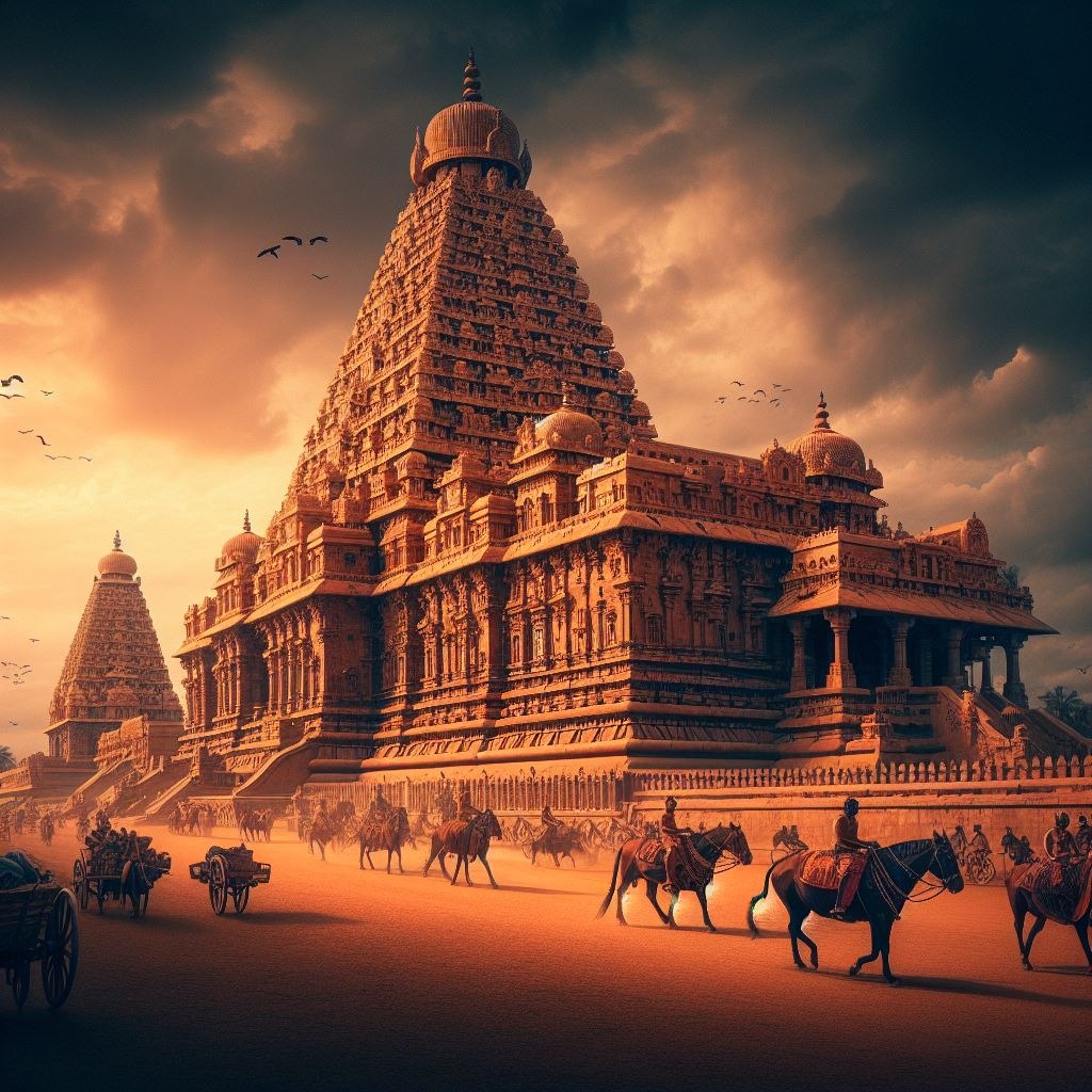 Aerial view of the Brihadeeswarar Temple in Thanjavur, capital of the Chola Empire