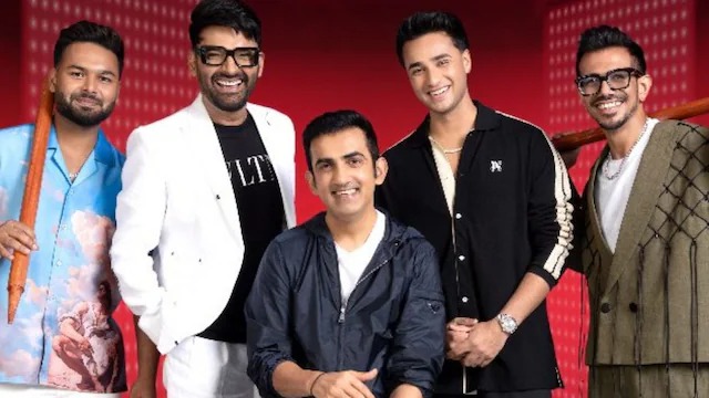 Rishabh Pant and Kapil Sharma sharing a laugh on comedy show set