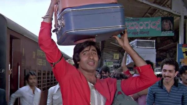 Amitabh Bachchan and Puneet Issar during the shooting of Coolie, dramatic action scene