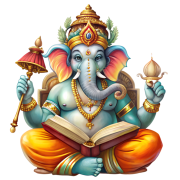 Modern illustration of Lord Ganesha holding symbols of money, calculator, credit card, and budget sheet, with Vizzve branding at the corner.