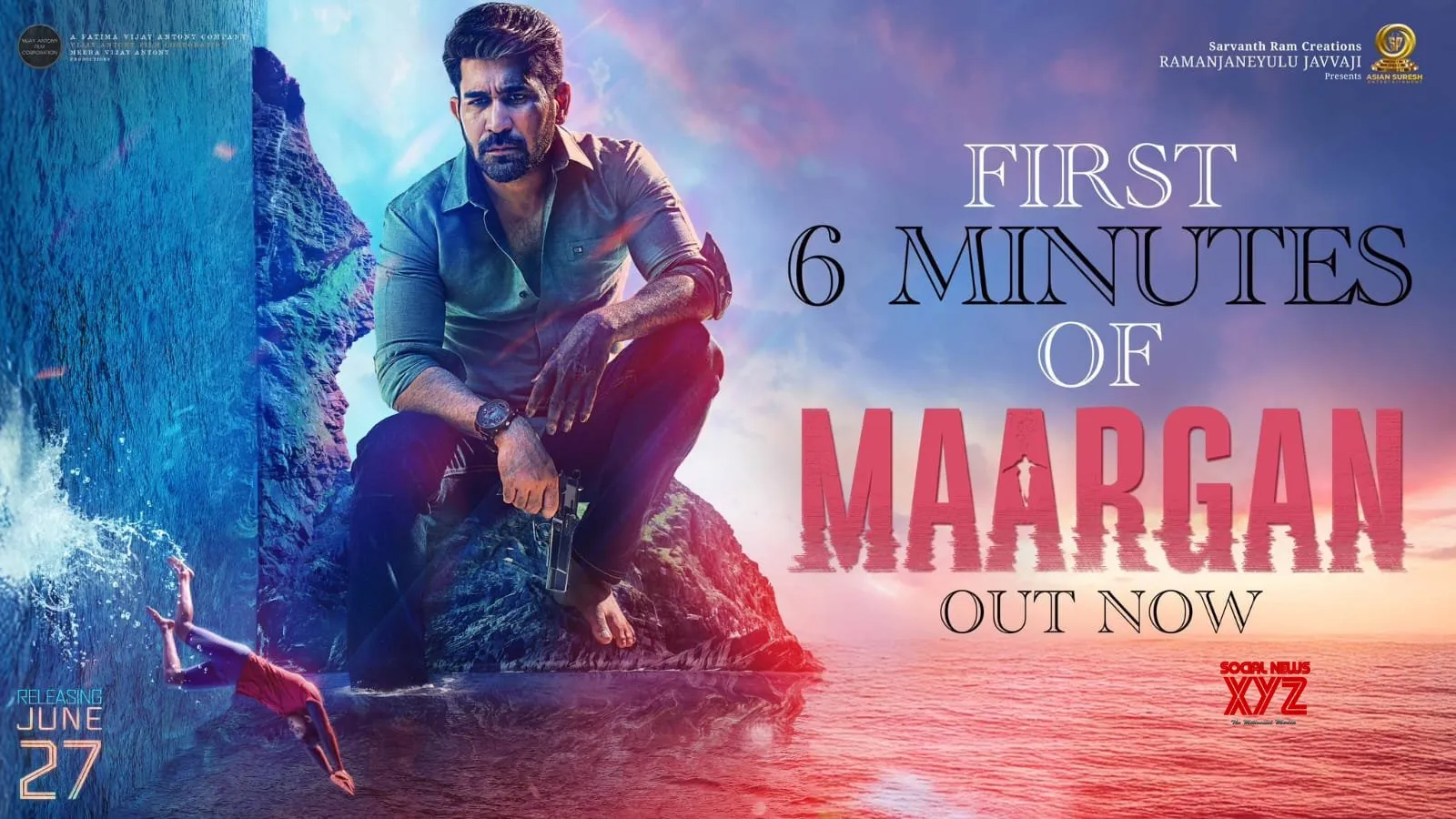 Vijay Antony in a tense scene from the thriller film Maargan, looking intense and conflicted