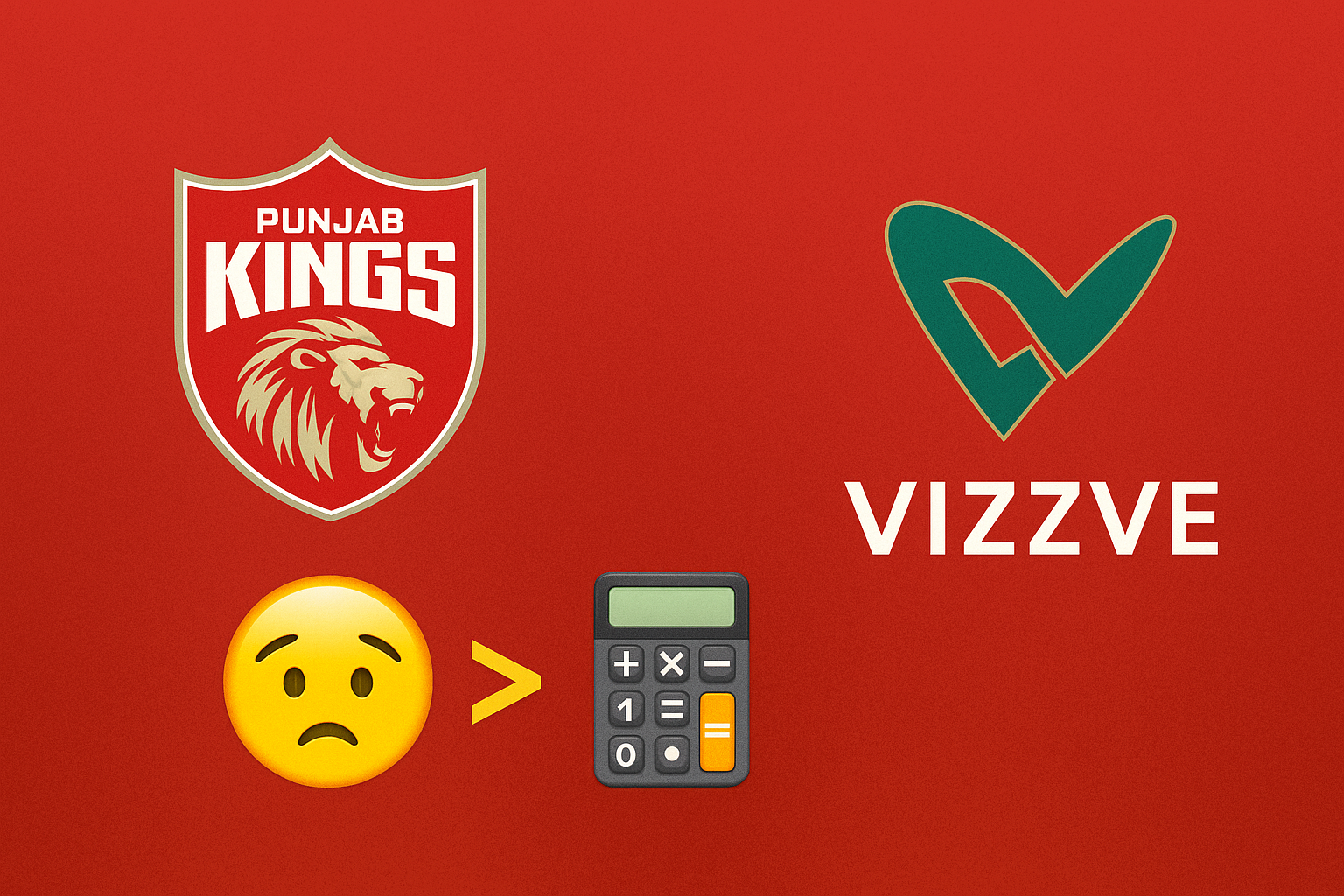 Punjab Kings logo with emojis representing emotion vs. a calculator