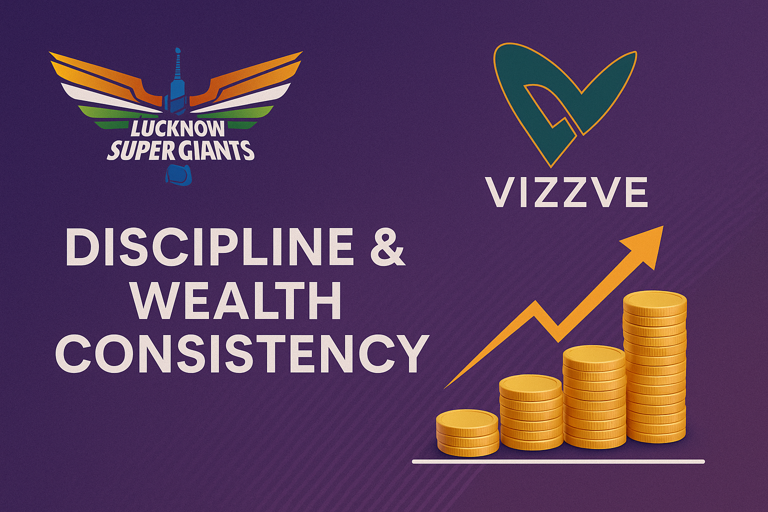 Lucknow Super Giants logo with graph icons and clock showing steady growth