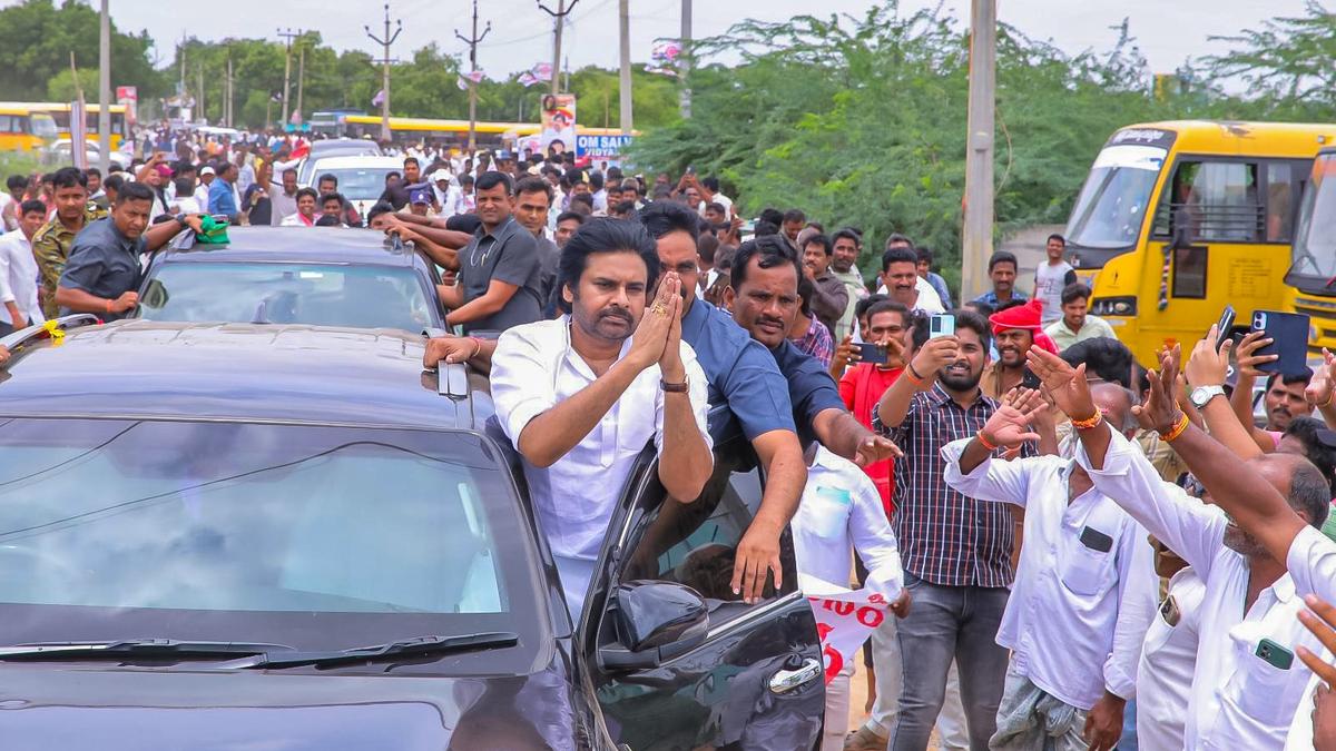 Andhra Pradesh Deputy Chief Minister Pawan Kalyan addressing coalition leaders at a political meeting