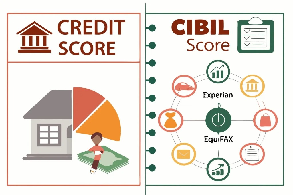 A side-by-side comparison chart showing the difference between CIBIL score and credit score using Vizzve app.