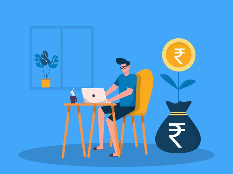 Nervous young man looking at loan options on the Vizzve Finance app screen with confidence building.