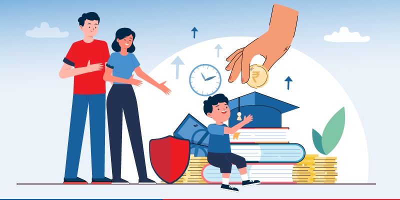 Stressed Indian parent calculating school fees while child packs school bag; Vizzve app open on phone