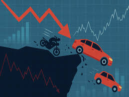 Stock chart showing auto and banking sector dip, oil market rise in Q1