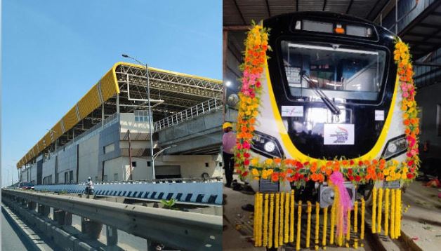 Bengaluru Yellow Line metro train on elevated track during test run