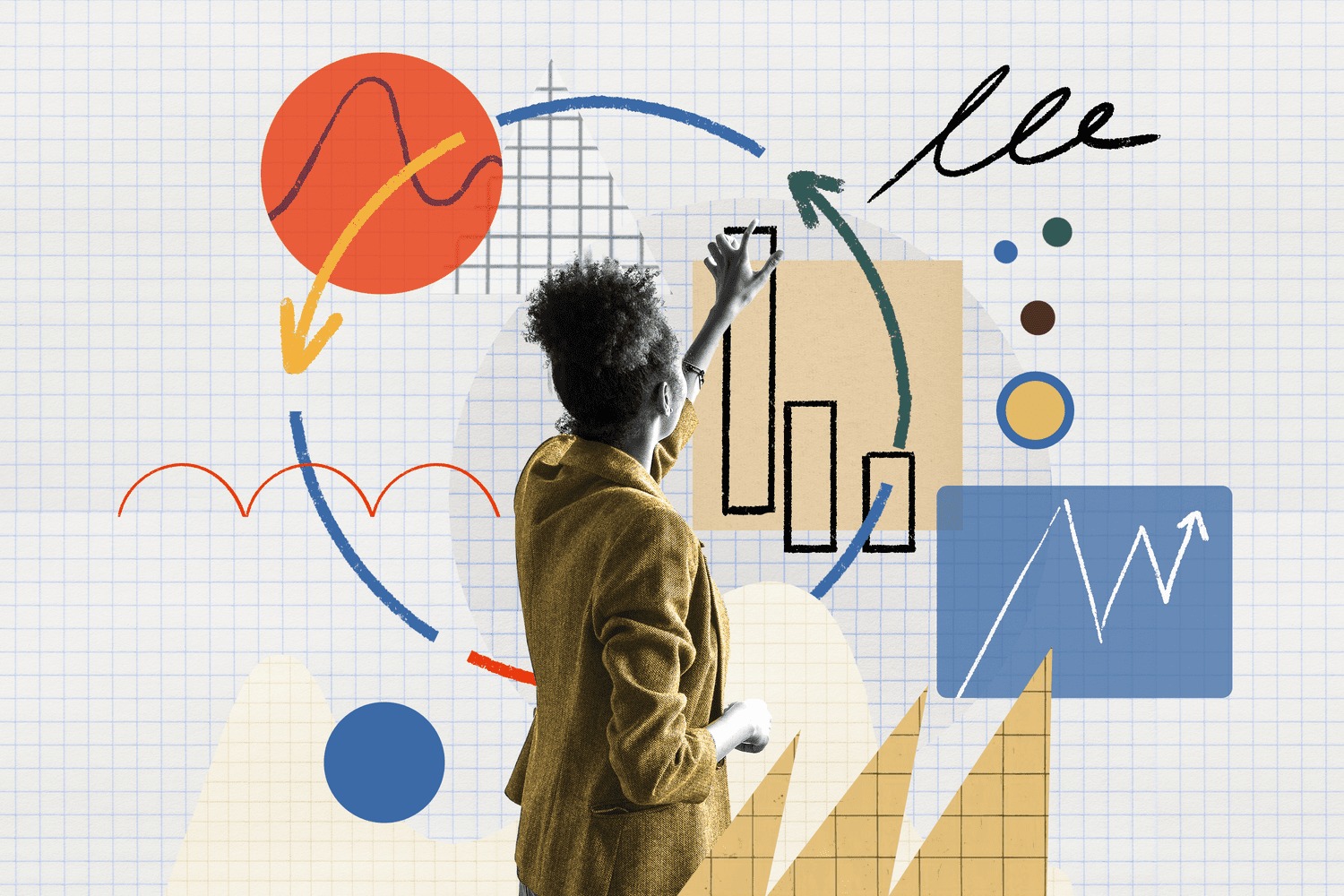 Investor analyzing sector charts with banking, pharma, IT, and FMCG icons in rotation wheel